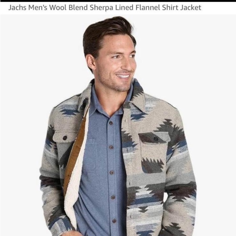 Jachs Patterned Men's Wool Blend Shirt Jacket Tan Size S